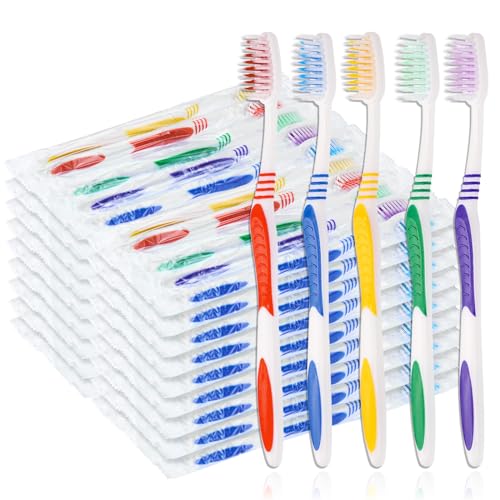 200 pcs Bulk Toothbrushes Individually Wrapped, Colorful Manual Disposable Travel Toothbrush for Adult, Kid, Soft Bristles for Travel, Hotels (5 Colors)
