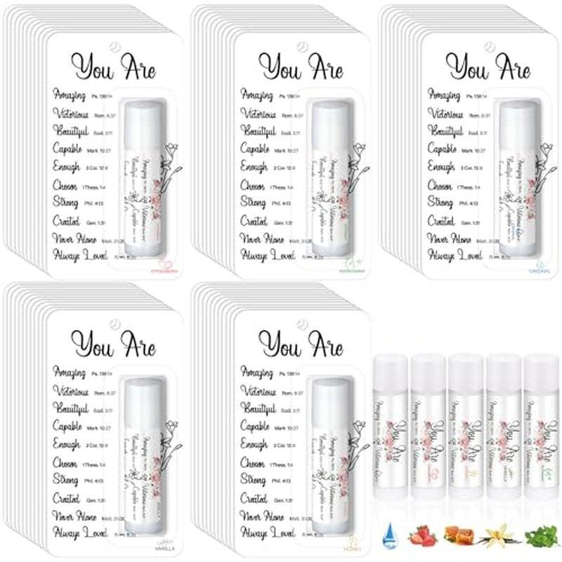 50 Pack Christmas Christian Gifts Bulk for Women Men Religious Lip Balms Bulk Church Party Favors Christmas Party Gifts Stocking Stuffers Bible Verse Study Supplies for Employee Staff Coworker