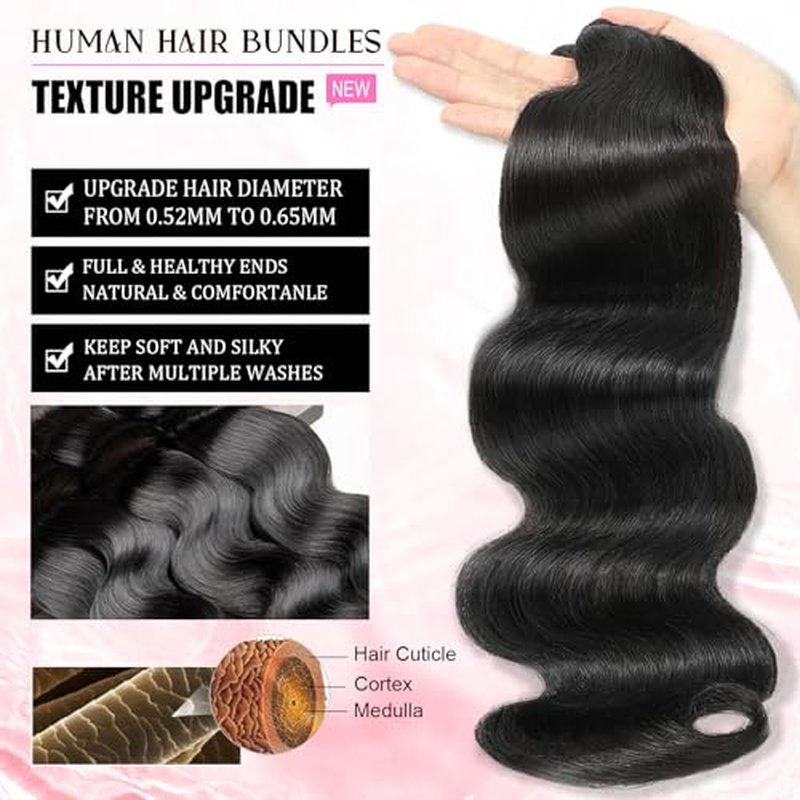 DMKEEP 12A Human Hair Bundles 16 18 20 22 Inch Body Wave Bundles Human Hair 100% Unprocessed Brazilian Raw Virgin Hair 4 Pcs Quick Weave Human Hair Extensions Natural Color