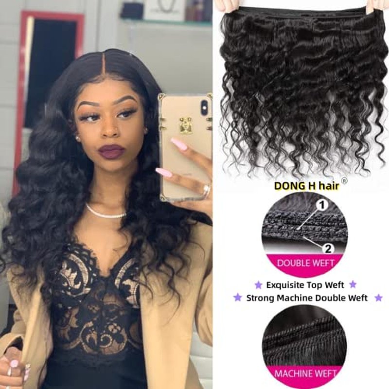 9A Peruvian Loose Deep Wave Bundles with Closure, Peruvian Virgin Hair Long Loose Deep Hair 3 Bundles with 4x4 Top French Lace Closure with Baby Hair ¡¦ (12/14/16+10 Inch, 3 Bundles+Free Part Closure)