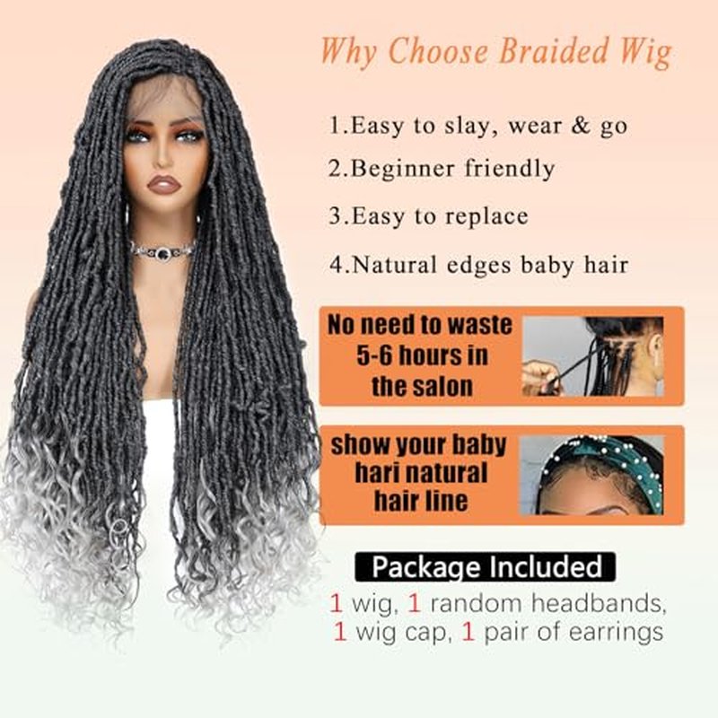 ROSEBONY 36" Full Lace Goddess Faux Locs Wig for Black Women Premium Hand-Braided Japanese Synthetic Fiber Wigs with Baby Hair Glueless Design Goddess Inspired Style Wigs with Curly Ends
