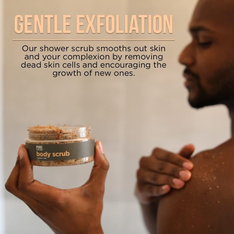 Pure for Men's Exfoliating Bum & Body Scrub | Gentle & Natural Cleanser, Removes Dead Skin Cells & Leaves Skin Smooth | Rosemary & Mint | 8 ounces