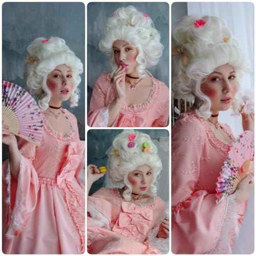 Victorian Wig for Women White Marie Antoinette Wigs,Vintage Beehive Wig18th Century Rococo Costume Cosplay Wigs Party Halloween