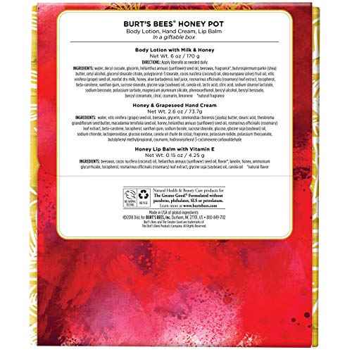 Burt's Bees Honey Pot Gift Set, 3 Honey Skin Care Products - Milk & Honey Body Lotion, Honey & Grapeseed Hand Cream and Honey Lip Balm