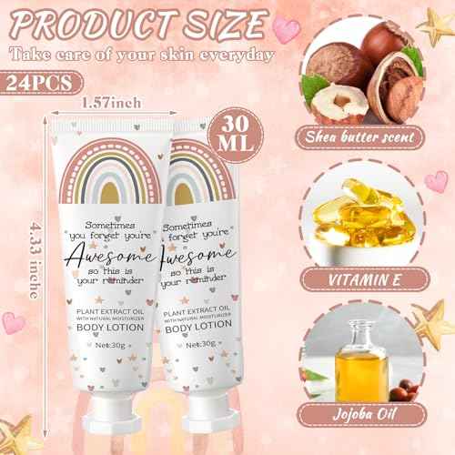 24 Pcs Mini Body Lotion Gifts Bulk for Dry Skin Travel Size Rainbow Body Cream Christmas Teacher Appreciation Gifts Moisturizing Lotion Stocking Stuffers for Women Teen Girls Nurse