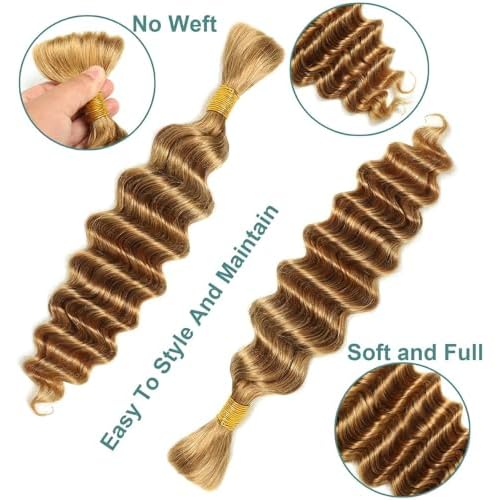 Deep Wave Bulk Human Hair for Braiding No Weft Human Braiding Hair For Boho Braids Brazilian Virgin Human Hair Extensions 100g 2 Bundles Human Hair 22Inch 27#