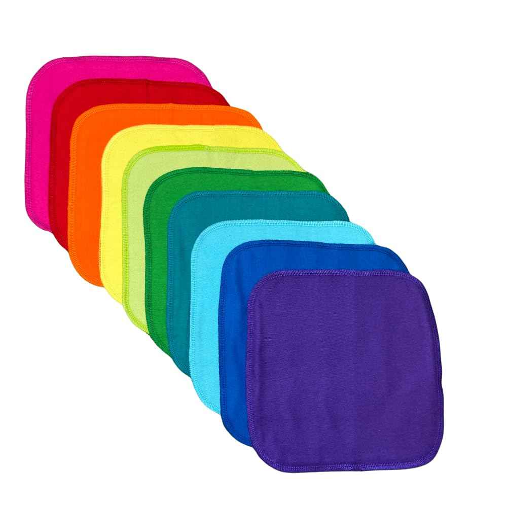 Gina's Soft Cloth Shop Washable Flannel Napkins 8x8 1 Ply Rainbow 10 Pack Proudly Made in the USA!