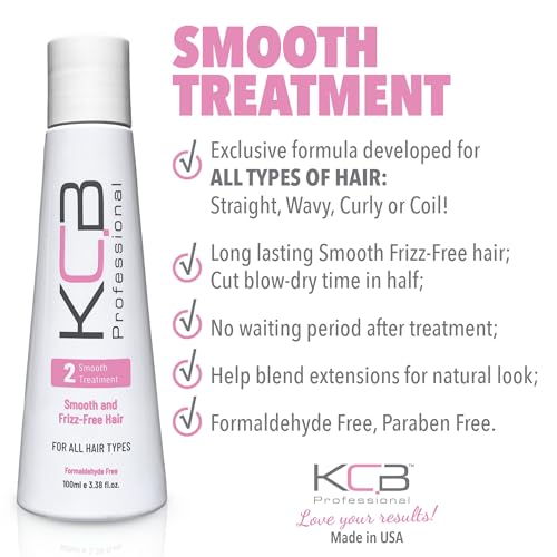Smooth System, 2 Steps Brazilian Keratin Hair Treatment for Smoothing and Hair Frizz Control, Complex Blowout, Straightening, All Hair Types, Formaldehyde Free, 3.38 Fl oz / 100ml Kit