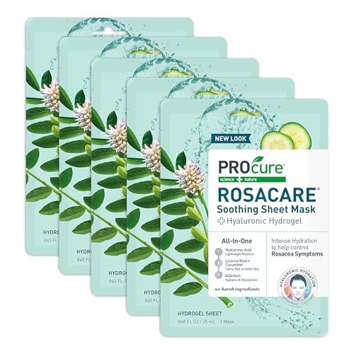 Rosacare Redness Relief Face Mask - Hydrating Sheet Masks with Hyaluronic Acid & Cucumber | 5 Pack for Sensitive Skin