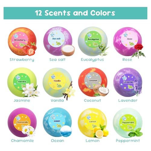 Bath Bombs for Kids with Toy Inside, 12 PCS Natrual Bath Bombs with Glow-in-The-Dark Surprise Inside, Perfect Handmade Birthday Christmas Gifts for 3 4 5 6 7 8 Years Old Boys Toddlers Girls