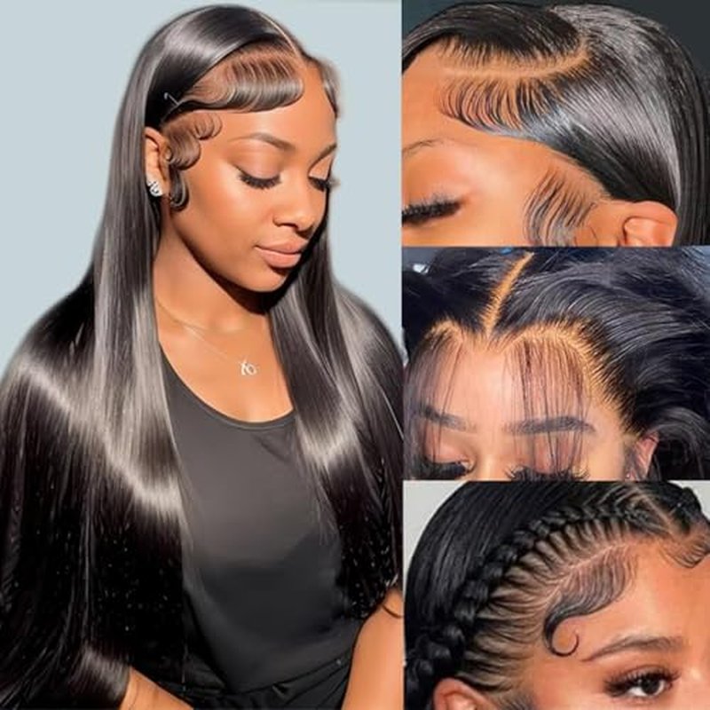 Straight Human Hair Wig 24 Inch Lace Front Wigs Human Hair 200 Density 13x6 HD Straight Lace Front Wigs Pre Plucked with Baby Hair Glueless Lace Frontal Wigs for Women Natural Black