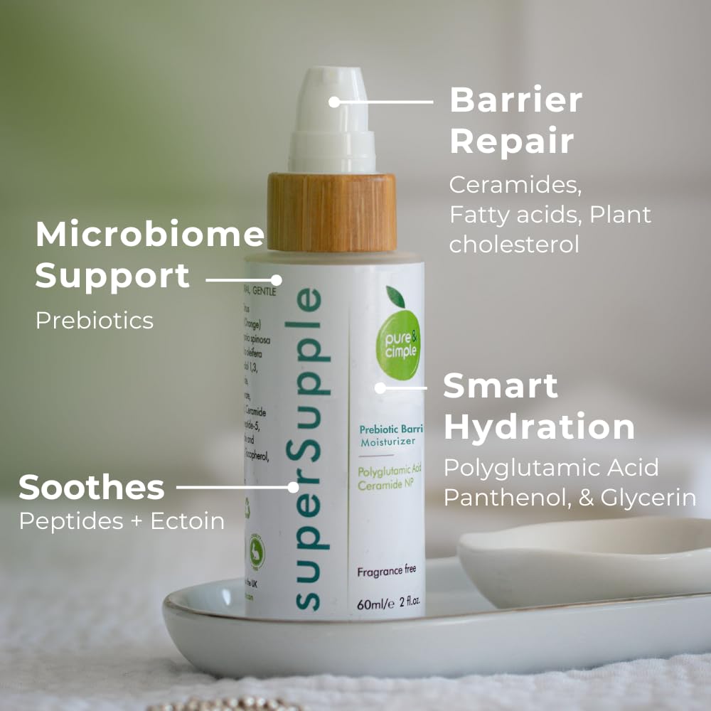 Pure & Cimple superSupple Barrier Repair Moisturizer – Organic Ceramide & Peptide Face Cream for Dry, Sensitive Skin – Triple Lipid Complex – Hydrating, Fragrance-Free Daily Facial moisturizer – 60ml