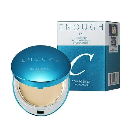 ENOUGH Collagen 3X Moisture Two-Way Cake SPF28, Korean Makeup Blurring Setting Powder Foundation, Face Pressed Powder Compact for Women (#13N Light Beige)
