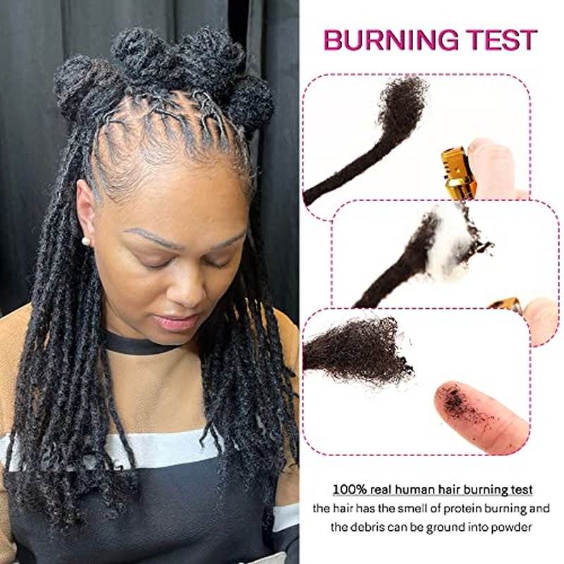 Textured Loc Extensions Human Hair, 100% Real Human Hair Dreadlock Extensions Handmade Permanent loc Extensions (#Natural Black - 0.8cm, 10 Inch 40 Strands)