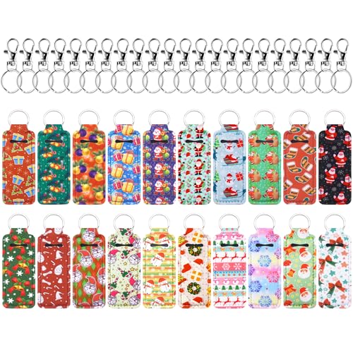 Duufin 20 Pieces Chapstick Keychain Holder Lip Balm Holder Lipstick Holder with 20 Pieces Metal Clip Cords for Purse Backpack