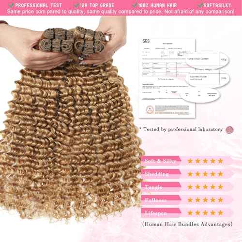 Honey Blonde Deep Wave Bundles Human Hair Color #27 Blonde Curly Bundle for Black Women 18 Inch Double Weft Colored Wet and Wavy Human Hair Bundle