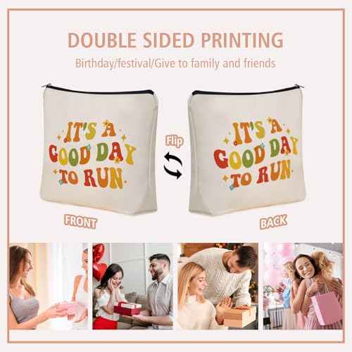 Running Christmas Gifts Makeup Bag: Cute Cosmetic & Toiletry Pouch It's a Good Day To Run For Girls & Womens Runner, Nieces, Girlfriends, Mom, Coworkers.Ideal Gift for Travel, Birthday