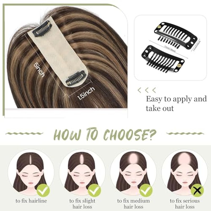 Urbeauty Hair Toppers for Women Real Human Hair for Thinning, 16 inch 1.5¡±x5¡±Silk Base Upgrade Topper, Clip-in Volume Enhancer, Natural-Looking, No Glue, Breathable, Lightweight