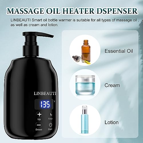 Massage Oil Warmer with Two Oil Bottle Dispenser, Lotion Bottle Warmer Dispenser Heater, Smart Touch Key Electric Warm Lotion Dispenser, Lube Gel Cream Warmer for Home Pro Salon Spa Massage (black)