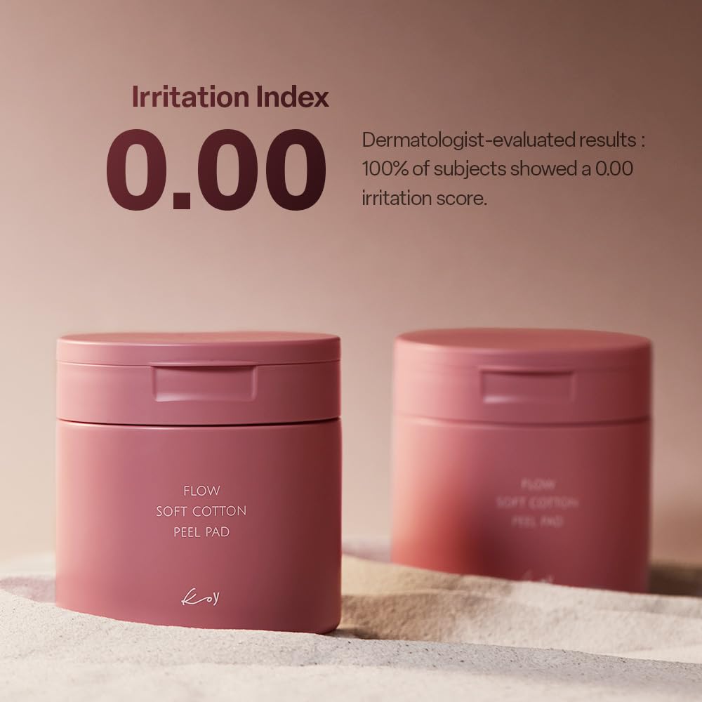 KOY Flow Soft Cotton Peel Pads 70 Sheets, Gentle Exfoliating and Pore Care with Natural Enzyme and Keratinase, Low irritation, Soothing Care & Deep Hydration for Smooth & Radiant Skin, 5.07 fl oz
