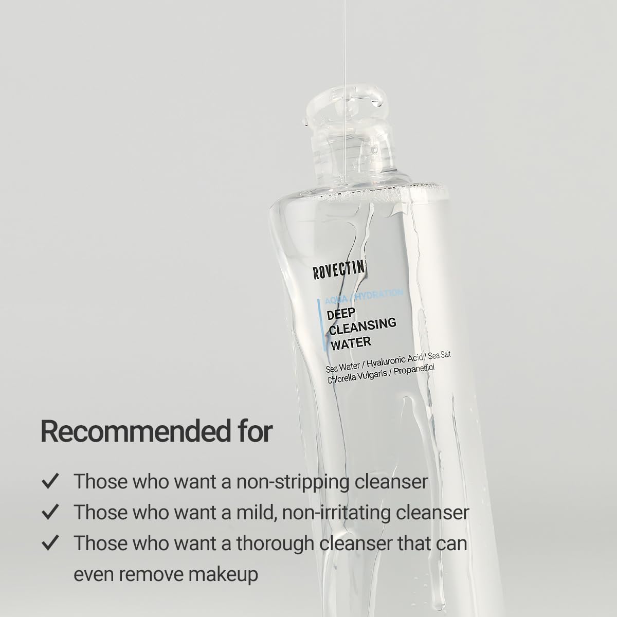ROVECTIN Aqua Deep Cleansing Water (13.5fl.oz, 400ml)- Impurities Remover from Ocean deep with Hyaluronic Acid and Marine Plants from Jeju Island
