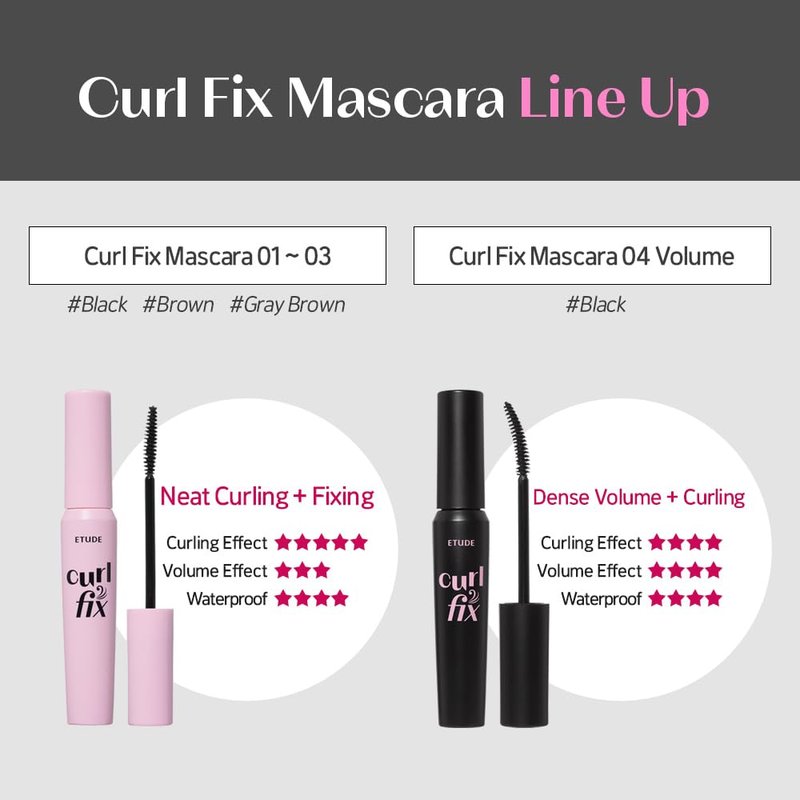 ETUDE Curl Fix Mascara Mini for travel, Lash Mascara, Strong Curl Up, Long-Lasting, Waterproof, Lightweight, Korean Makeup, Beauty, Vegan Certified, Black (0.14 Fl Oz)