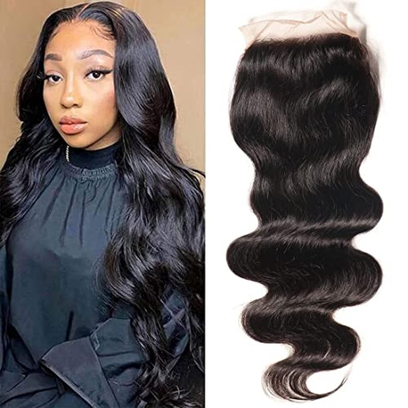 Nadula Hair 12A Body Wave 4x4 lace Closure Free Part, 100% Unprocessed Brazilian Human Virgin Hair Top Swiss Lace Closure with Baby Hair Natural Black Color 16 inch