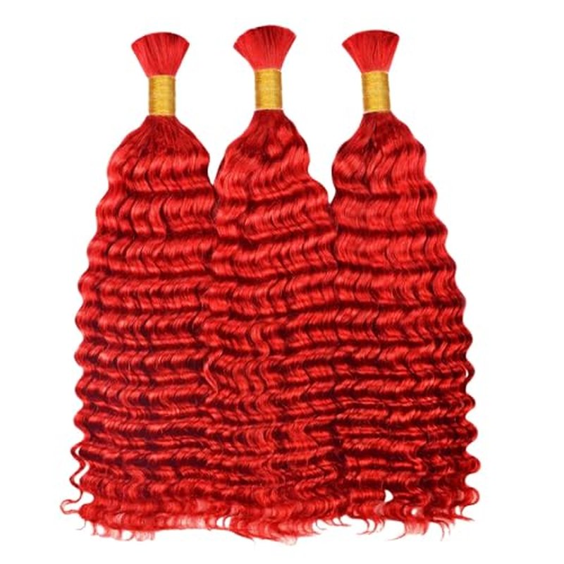 28 28 28 Inch Red Boho Hair for Braiding Deep Wave Bulk Red Braiding Hair Deep Curly Burgundy Human Braiding Hair Extensions for Woman