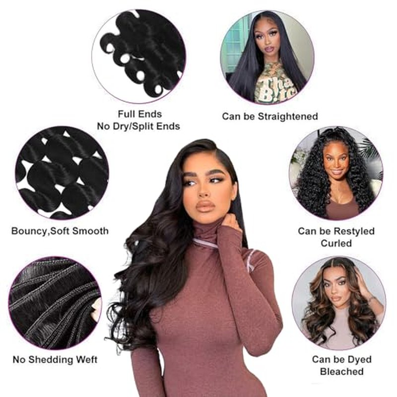 16A Raw Body Wave Bundles Human Hair 100% Human Hair Bundles,Triple Lifespan Virgin Remy Hair Extensions,Keep Texture Silky Soft After Multiple Washes (Body Wave 1 Bundle, 16 Inch)