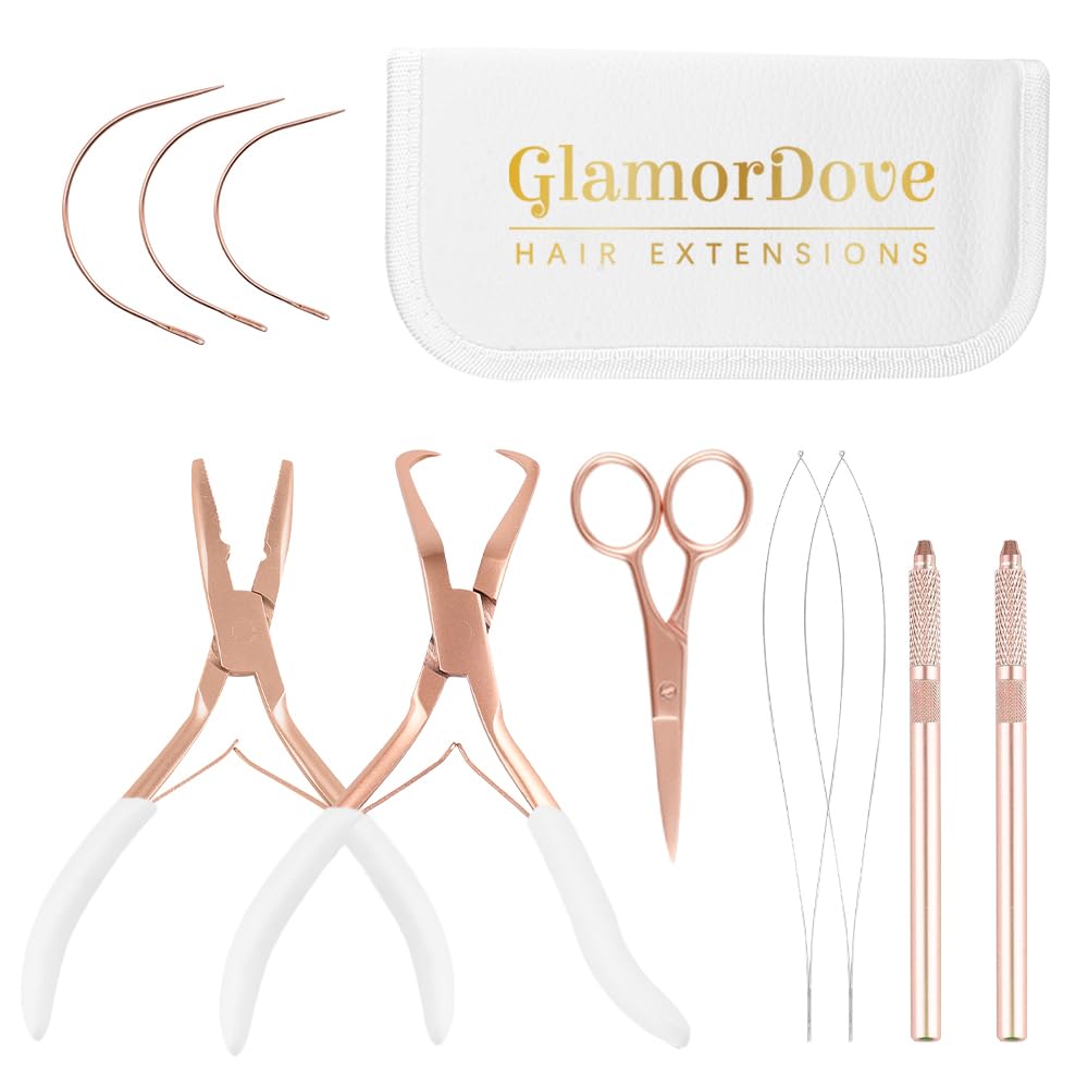 GlamorDove Hair Extension Tool Kit Microlink Pliers with Anti-slip Handle Hair Extension Beading Tool Hair Needle Pulling Hook Hair Styling Bead Closer and Remover Pliers