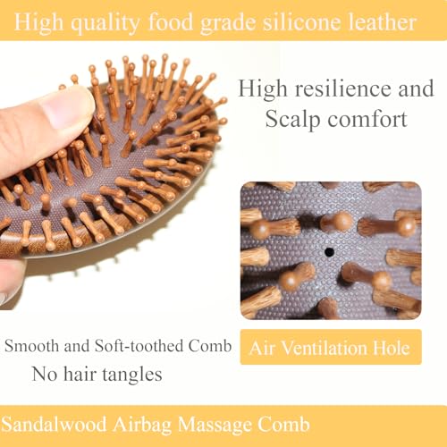 Sandalwood Hair Brush and Comb for Scalp Massage Hair for Growth Detangler Meridian Massage Comb Hairbrush Wood Airbag Comb Anti-static Air Cushion Comb