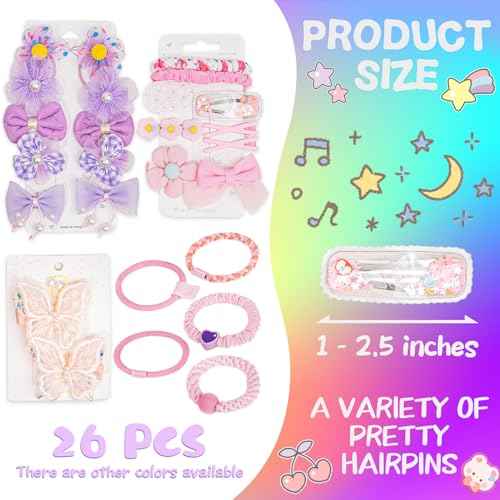 26pcs Hairpins and Hair Bands for Kids Toddler, Butterfly Hair Clips for Teen Girls Kids, Trendy Hairpin for Childs, Hair Clip for Toddlers, Birthday Gift for 4 5 6 7 8 Year Old Girl Hairclips (Pink)