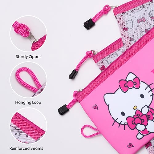 Hello Kitty Travel Pouch 3-Pack Official License, Zipper Pouch Set of 3 in Different Sizes, Makeup Bag