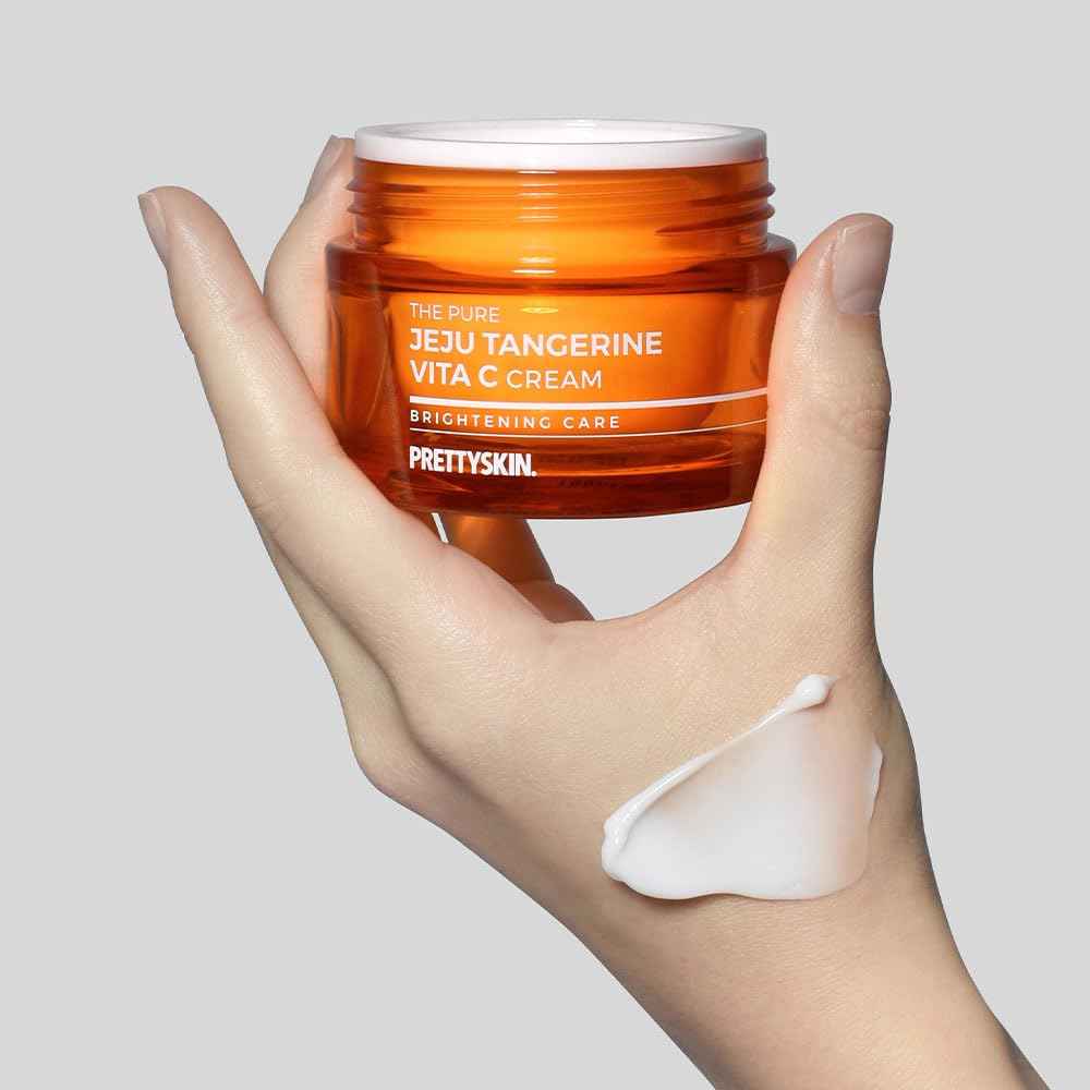 PRETTYSKIN Pure Tangerine Vitamin C Face Cream 1.75 fl.oz. Lightweight, Non-Sticky Moisturize With Jeju Tangerine Extract, Vitamin Complex | Korean Skincare for Hydration & Skin Support