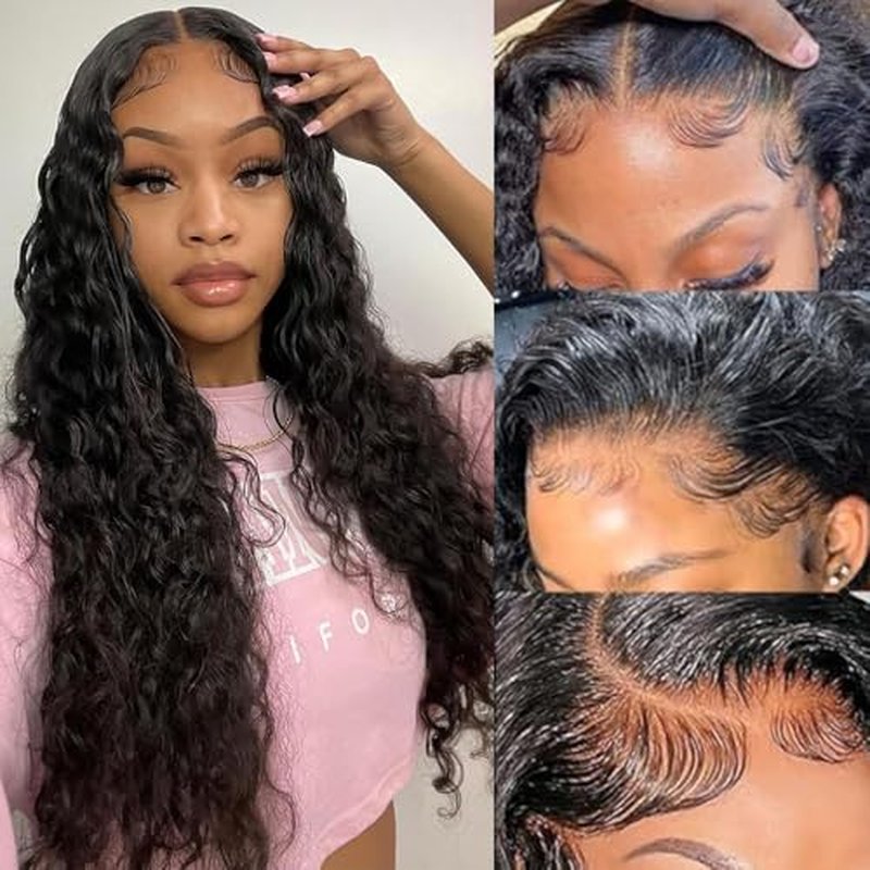 Deep Wave Lace Front Wigs Human Hair 200% Density 13x6 HD Lace Frontal Wigs Human Hair 22 Inch Deep Wave Wig Pre Plucked Curly Wigs Natural Hairline