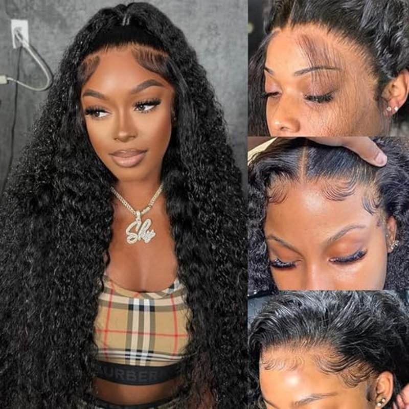 Deep Wave Lace Front Wigs Human Hair 200% Density 13x4 HD Full Lace Frontal Wigs for Women 24 Inch Glueless Deep Curly Human Hair Wig Pre Plucked Curly Wigs