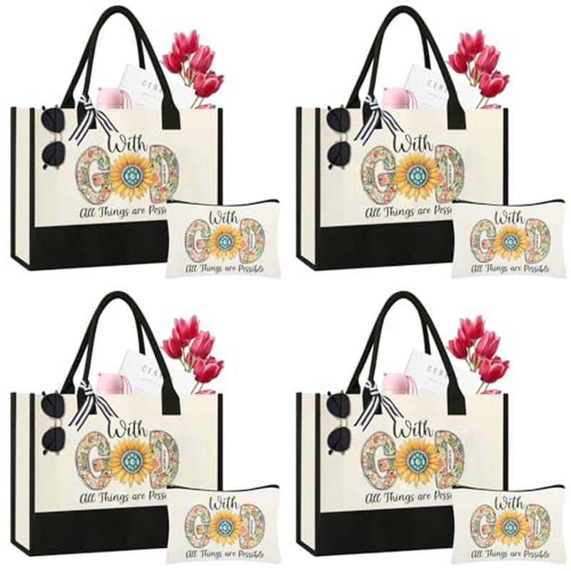 Christian Gifts for Women, Canvas Tote Bag with Makeup Bag