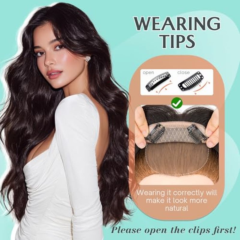 Benehair Human Hair Topper for Women - 9 * 12CM Silk Base, No Bangs, 150% Density, 100% Remy Hair Piece for Thinning Hair - Dark Brown, 12 Inch