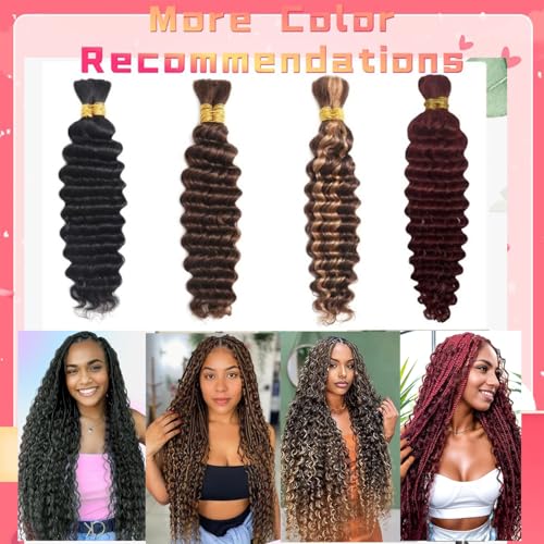 Human Braiding Hair For Boho Braids 100g Deep Wave Bulk Human Hair for Braiding 12A No Weft Curly Human Hair Extensions Wet and Wavy Boho Hair for Braiding 2 Bundles/Pack (1B-Deep Wave, 22 Inch)