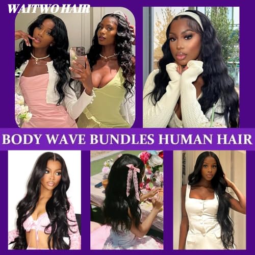 12A Human Hair Bundles 18 20 22 Inch Body Wave Bundles Human Hair 100% Unprocessed Brazilian Virgin Weave 3 Bundle for Women Natural Black Wet and Wavy Human Hair Extensions