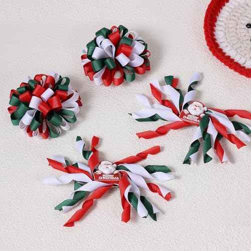 Merry Christmas Hair Bows for Girls Red White Green Korker Curly Ribbon Hair Clips Barrettes Cheer Hairpins Kids Christmas Holiday Party Dress Outfit Decor Accessories Xmas Gift