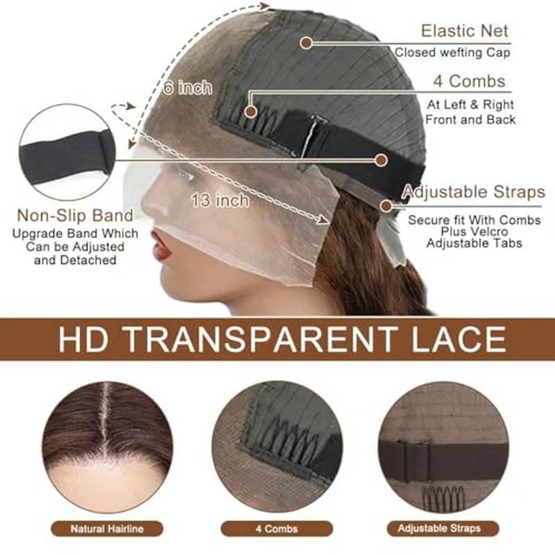 13x6 Straight Lace Front Wigs Human Hair Chocolate Brown Lace Front Wigs Human Hair Pre Plucked 200% Density Colored #4 Brown Wig HD Lace Frontal Wigs for Women 24Inch