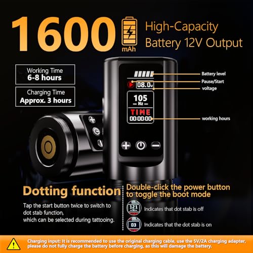 BIGWASP Z2 Wireless Rotary Tattoo Machine Pen, Adjustable Stroke, 1,600mAh Battery, Coreless Motor for Professional Artists - Black