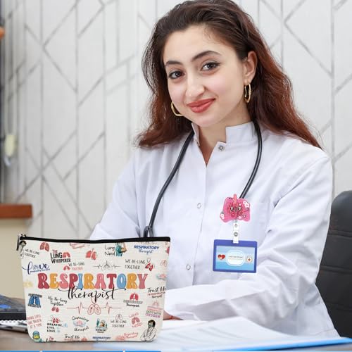 Respiratory Therapist Gifts for Women - Funny Respiratory Therapist Badge Reel, Makeup Bag, RT RRT Gifts for Pulmonary Care Doctor Nurse Graduation Christmas Retirement Present