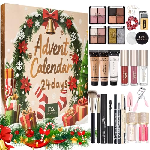 Makeup Advent Calendar 2025,24 Days Christmas Beauty Countdown Calendar Christmas for Women Teen Girl, 2025 Xmas Countdown Calendar Full Makeup Kits Mascara Lipstick Blush Eyeline Brush