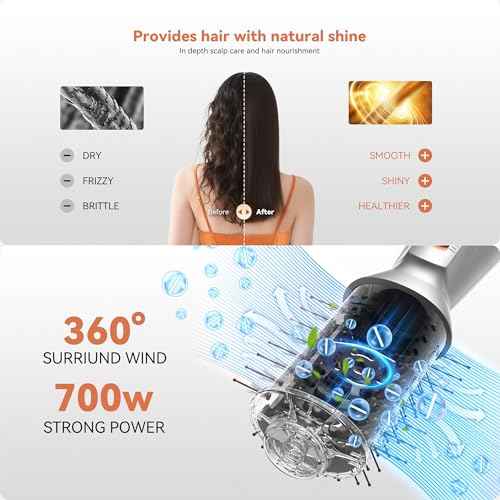 Travel Hair Dryer Brush, Dual Voltage 100?240V 4-in-1 Hot Air Brush with 3 Heat & 2 Speed Settings for Drying, Straightening, Curling & Volumizing, Mini Ionic Thermal Blow Dryer Brush for Women