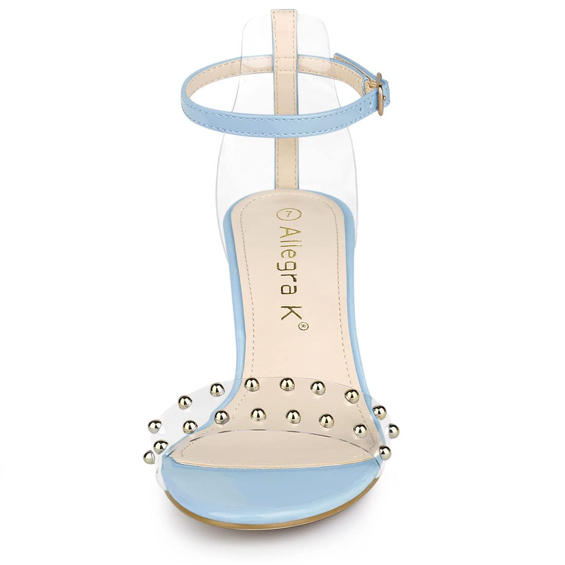 Allegra K Women's Clear Block Heel Ankle Strap Sky Blue Heeled Sandals 9 M US