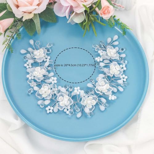 Campsis Flower Girls Hair Accessories, White Wedding Headpiece, Crystal Floral Headpiece