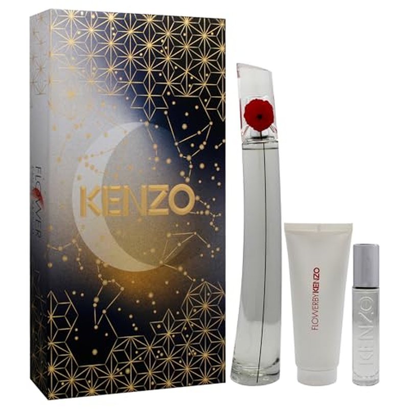 Flower by Kenzo for Women - 3 Pc Gift Set 3.3oz EDP Spray (Refillable), 0.3oz EDP Spray (Refillable), 2.5oz Body Milk