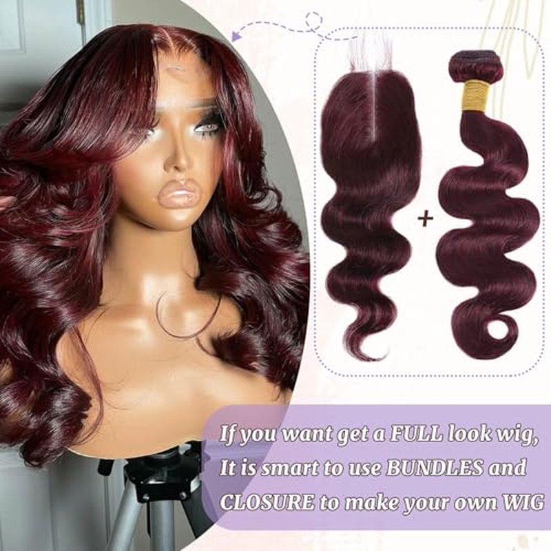 99J Body Wave Human Hair Bundles Burgundy Dark Red Wine Color Body Wave Bundles 100% Real Human Hair And True To Length 14 16 18 Inch 3 Pcs/Pack